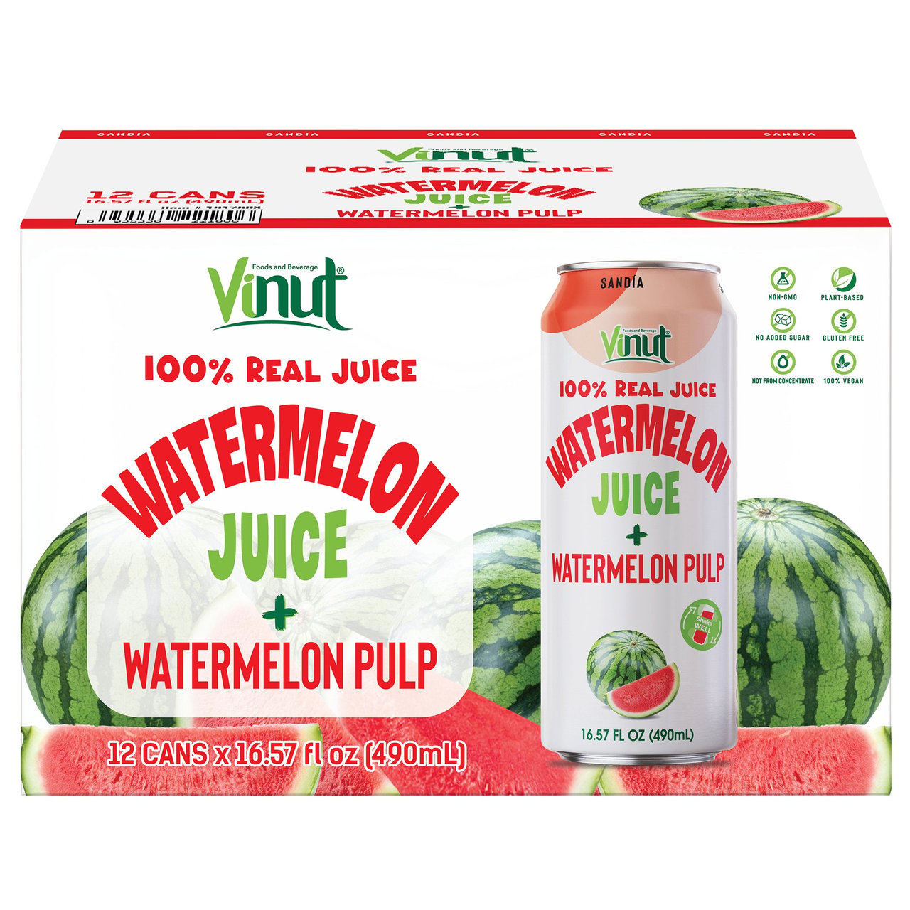 VINUT Watermelon Juice with Pulp, 12-Pack, 16.57 oz Each - Image 1