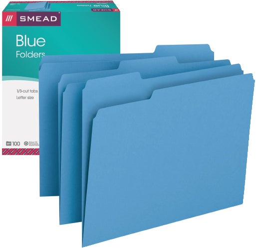 Smead File Folders, 1/3-Cut Tab, Letter Size, Blue, 100/Box - Image 1