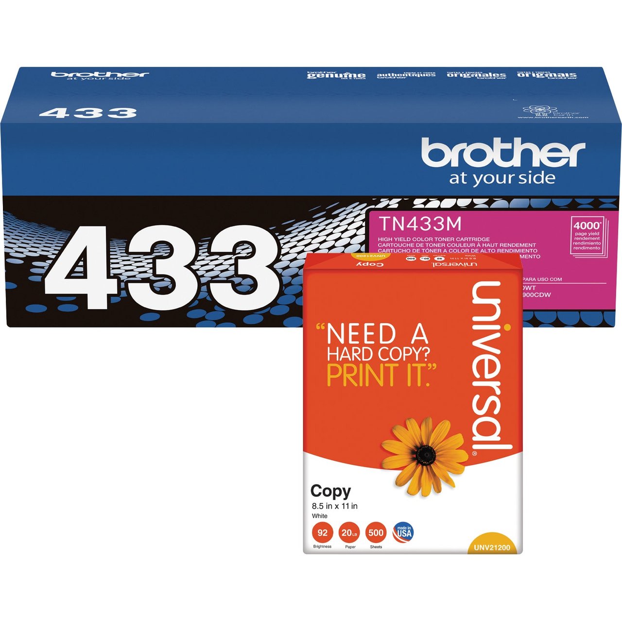 Brother High-Yield Magenta Toner Cartridge (TN433M) with Bonus Ream of Paper