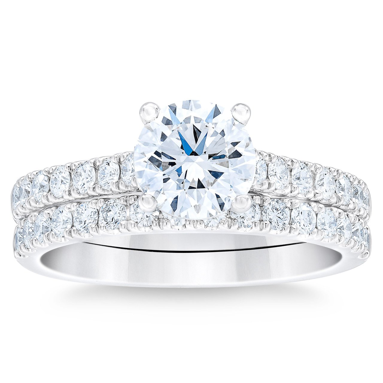 1.76 CTW Round Diamond Platinum Wedding Set, 1.02 CT Center, VS1 Clarity, E Color - Image 1