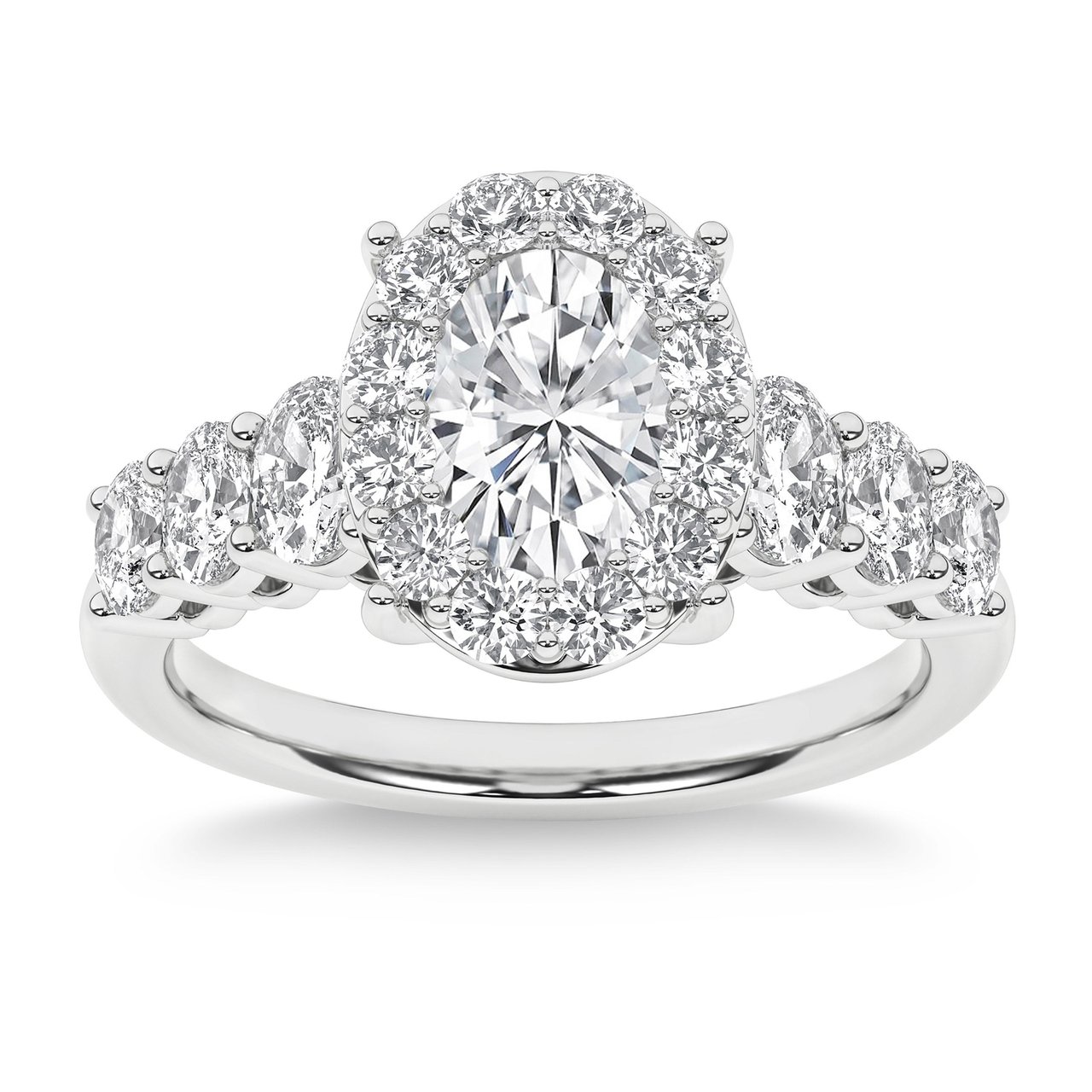 Platinum VS2 H 2.35 ctw Oval and Round Diamond Ring (1.00 ct Center) - Image 1
