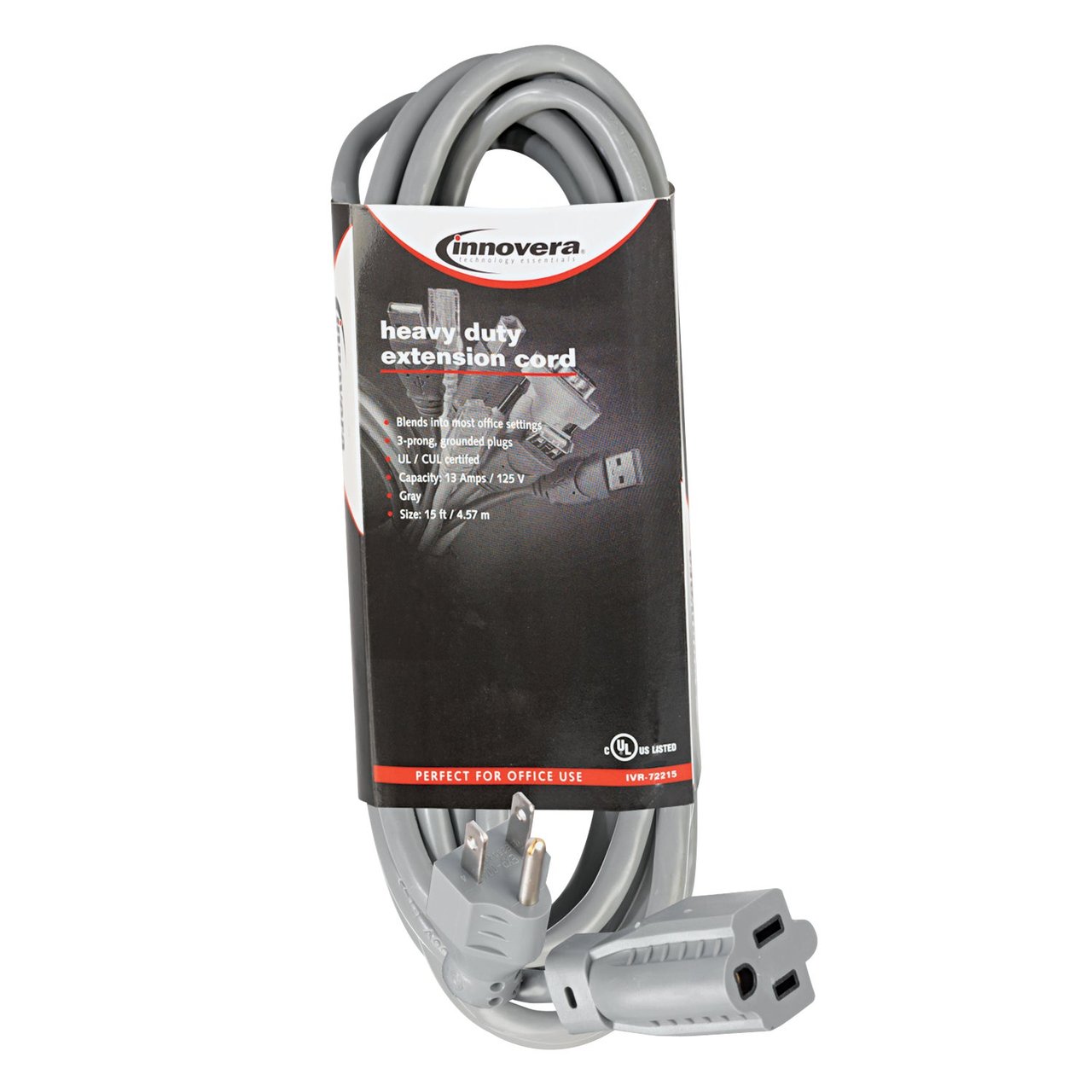 Innovera 15 ft. Indoor Heavy-Duty Extension Cord, Gray (IVR72215) - Image 1