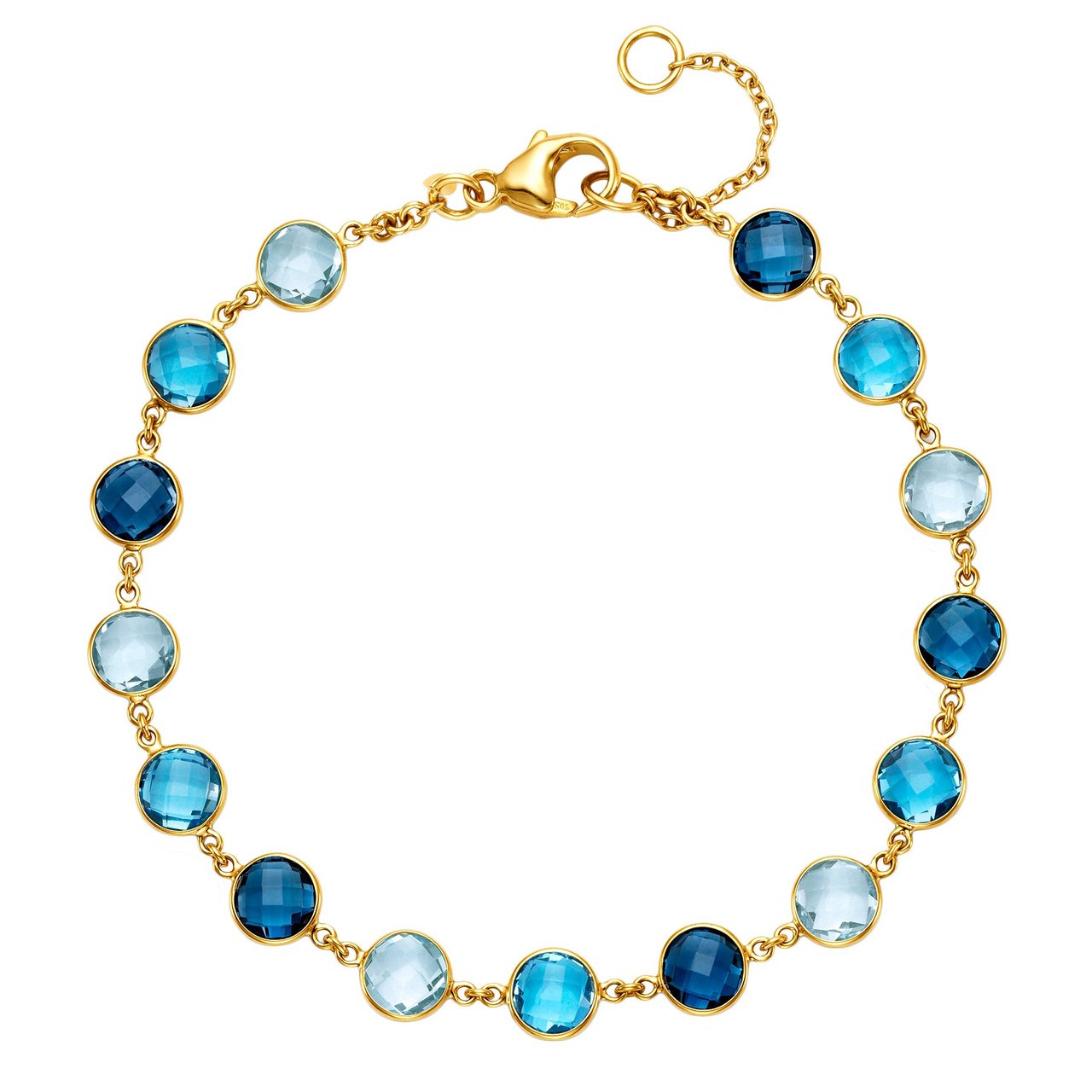 14KT Yellow Gold Multi Blue Topaz 7.5–8.5" Bracelet - Image 1