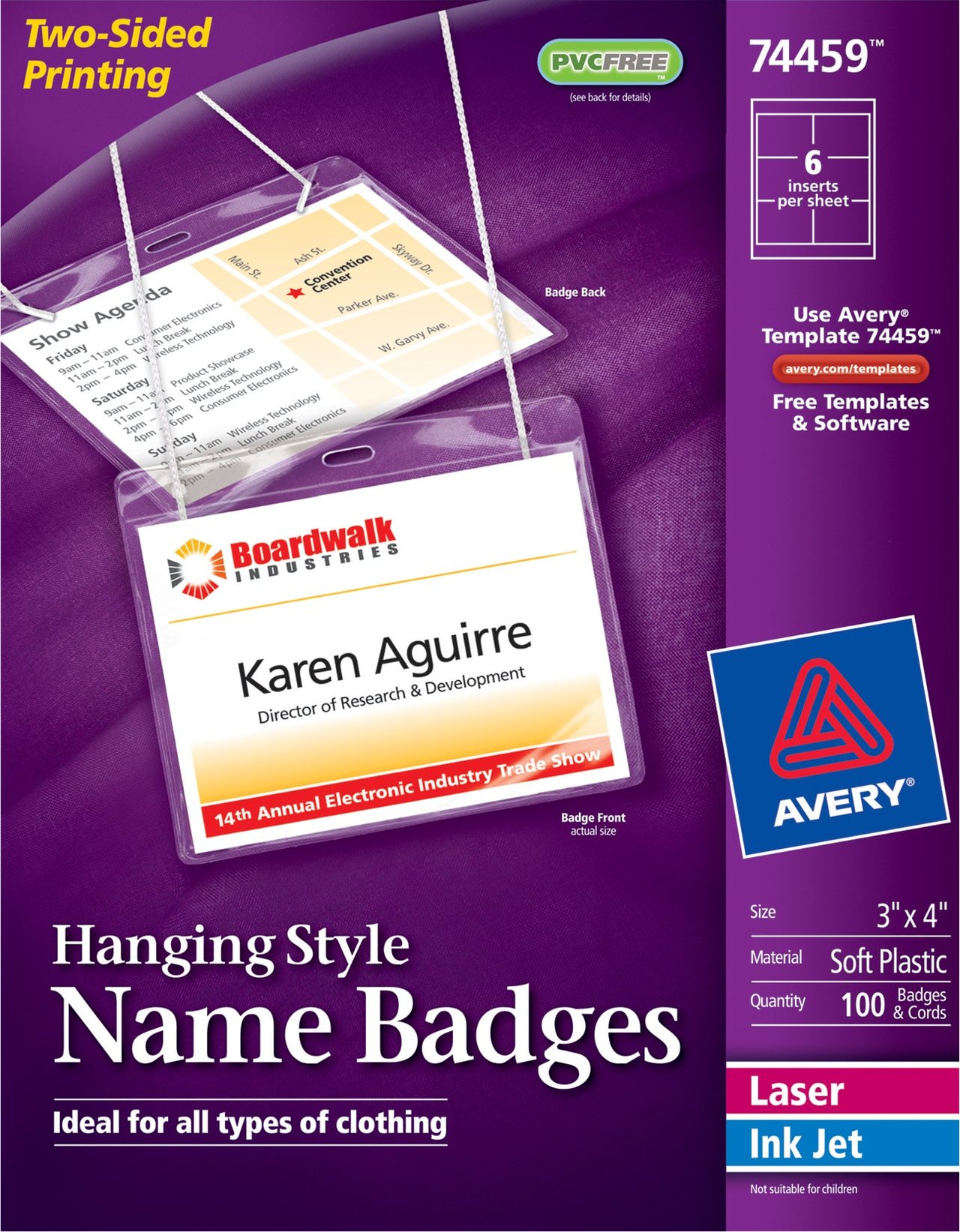 Avery Hanging Style Name Badges with Cords, 3" x 4", Box of 100