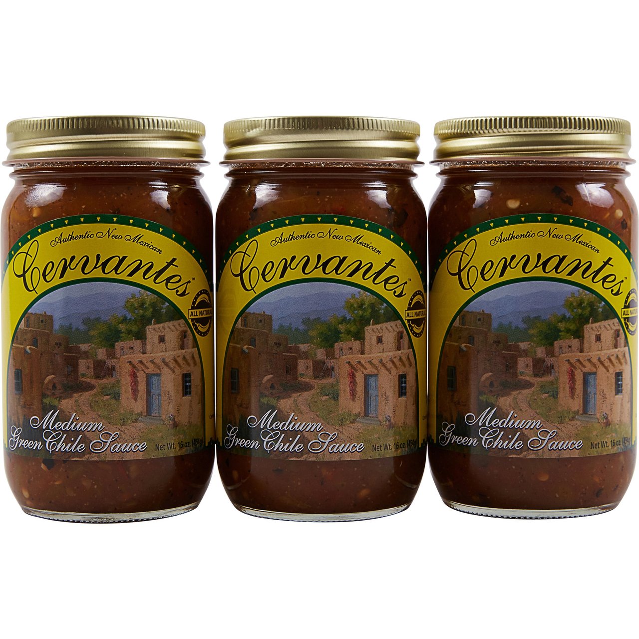 Cervantes Green Chile Sauce, Made in New Mexico, 3-Pack, 16 oz Jars