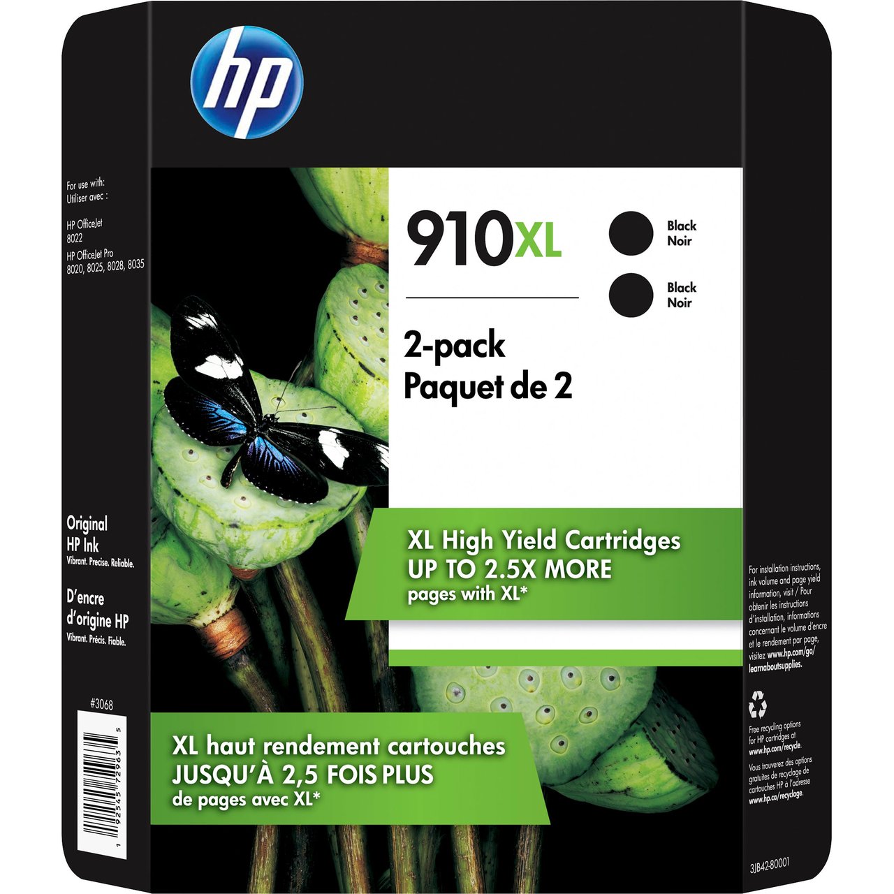 HP 910XL High Yield Black Ink Cartridge, 2-Pack