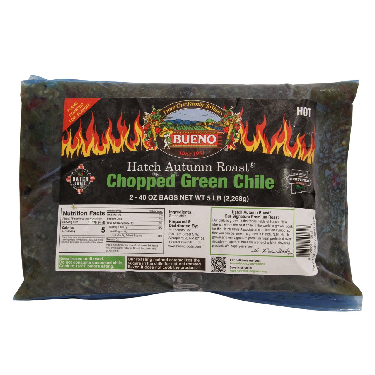 Hatch Autumn Roast Chopped Green Chile, 2-40 oz Bags (5 lb) - Image 1