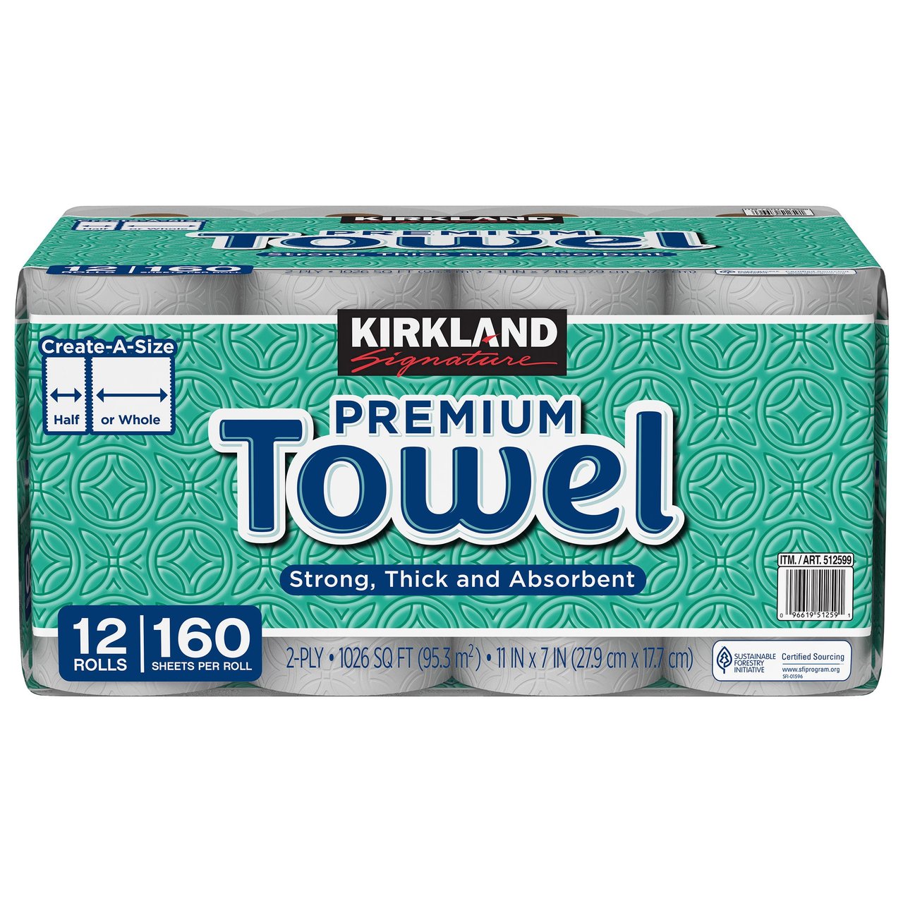 Kirkland Signature Create-A-Size Paper Towels, 12 Rolls, 160 Sheets