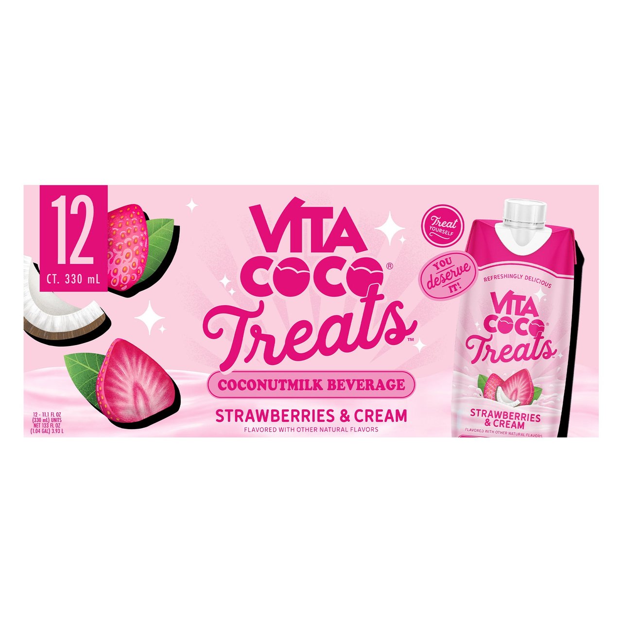 Vita Coco Treats Strawberries & Crème Coconutmilk Beverage, 12 × 11.1 fl oz - Image 1