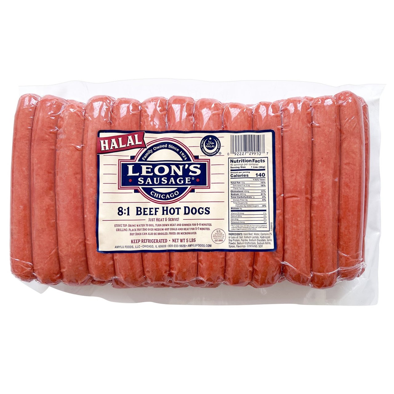 Leon's Halal Beef Hot Dogs, 5 lbs - Image 1