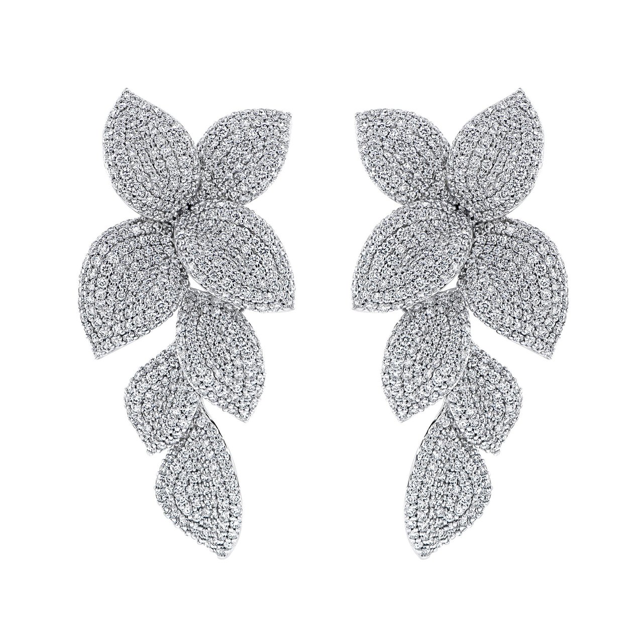 18KT White Gold VS2 I 6.30CTW Round Diamond Pavé Dangle Earrings - Image 1