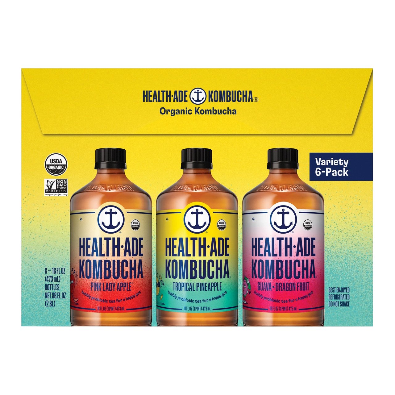 Organic Health-Ade Kombucha Variety Pack, 6 Pack, 16 Ounces Each - Image 1