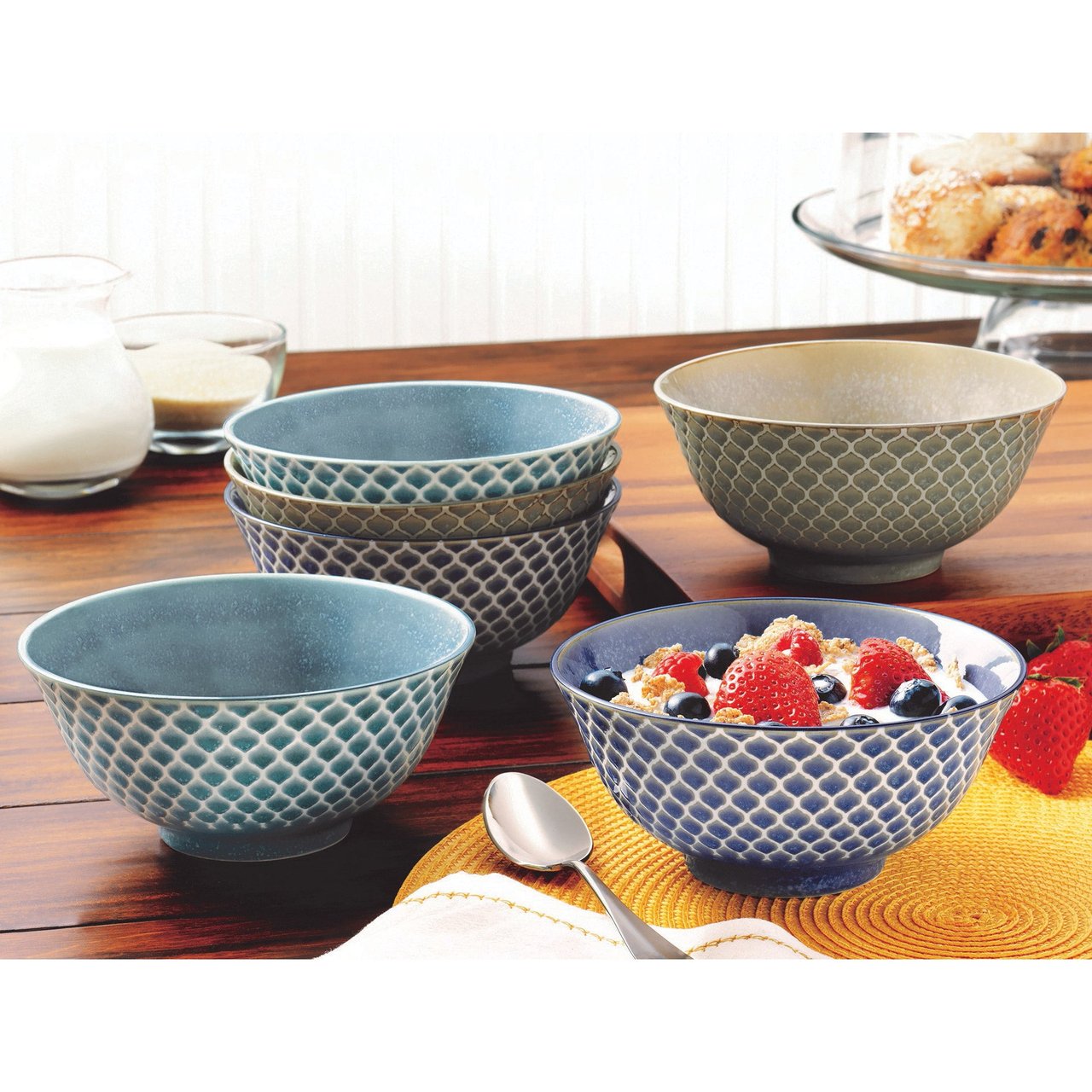 Certified International Porcelain Wax Relief Embossed Bowls, Set of 6 - Image 1