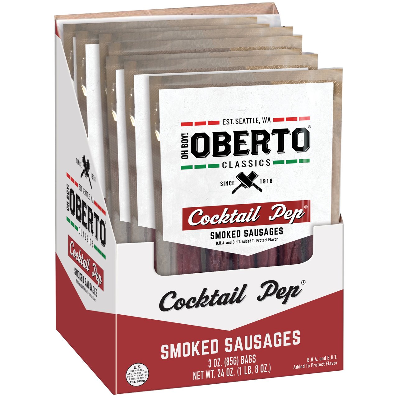 Oberto Cocktail Pep Smoked Sausage Sticks, 8 CT/3 oz - Image 1