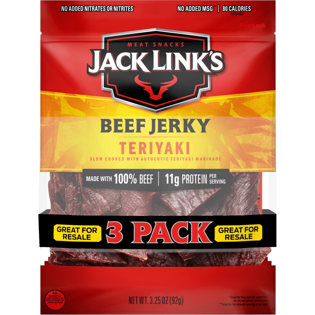Jack Link's Teriyaki Beef Jerky, 3-Count, 3.25 oz - Image 1