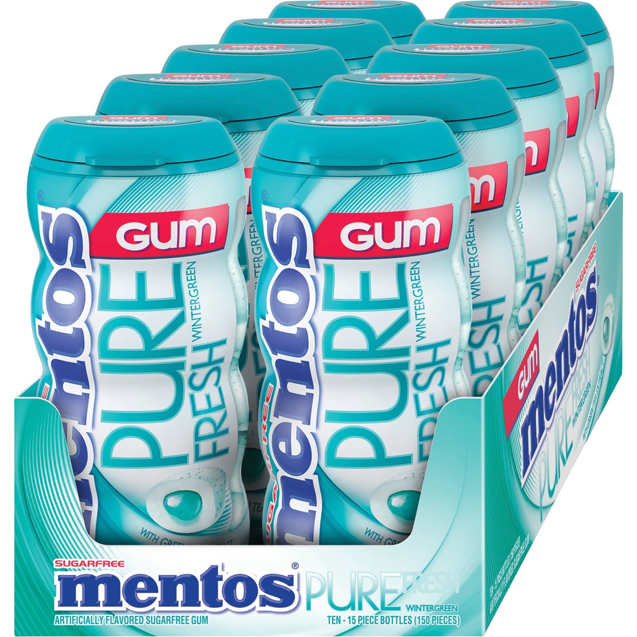 Mentos Pure Fresh Wintergreen Sugar-Free Gum, 15 Pieces, 10-Count