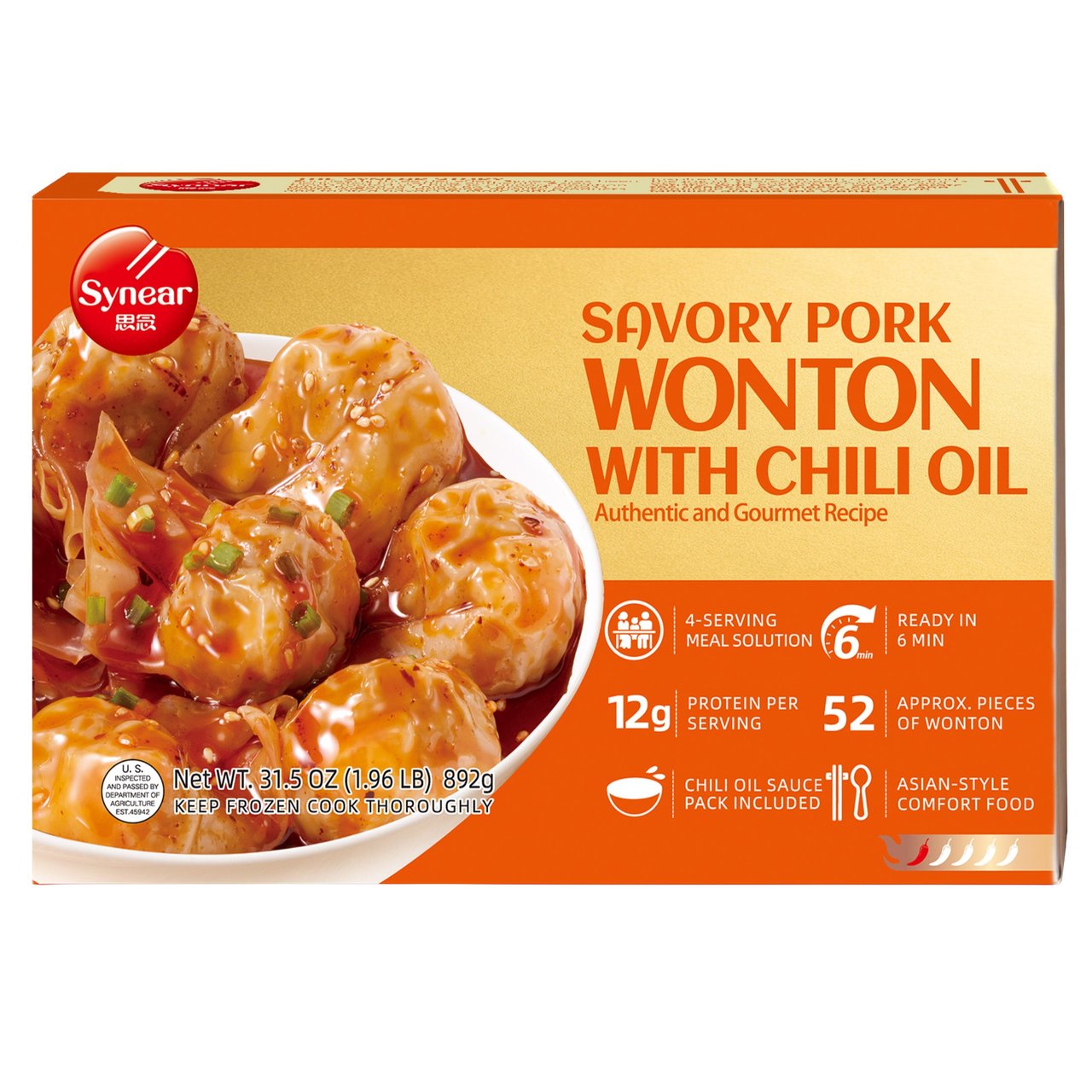 SYNEAR FOODS SPICY PORK & VEG WONTON 31.5 OZ - Image 1