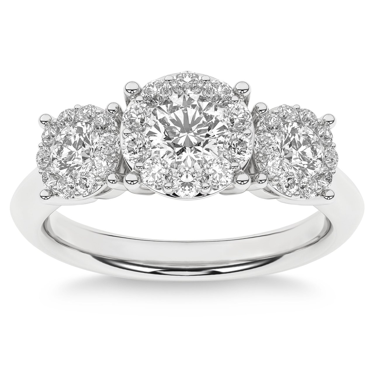 Platinum VS2 I 1.50 CTW Round Diamond Three Stone Halo Ring - Image 1