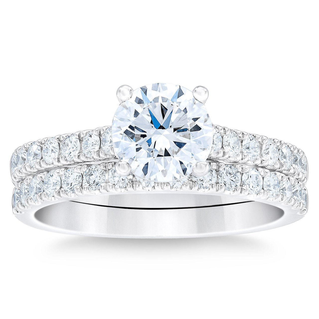 1.92 CTW Round Brilliant Diamond Platinum Wedding Set, 1.20 CT Center, VVS2 Clarity, H Color - Image 1