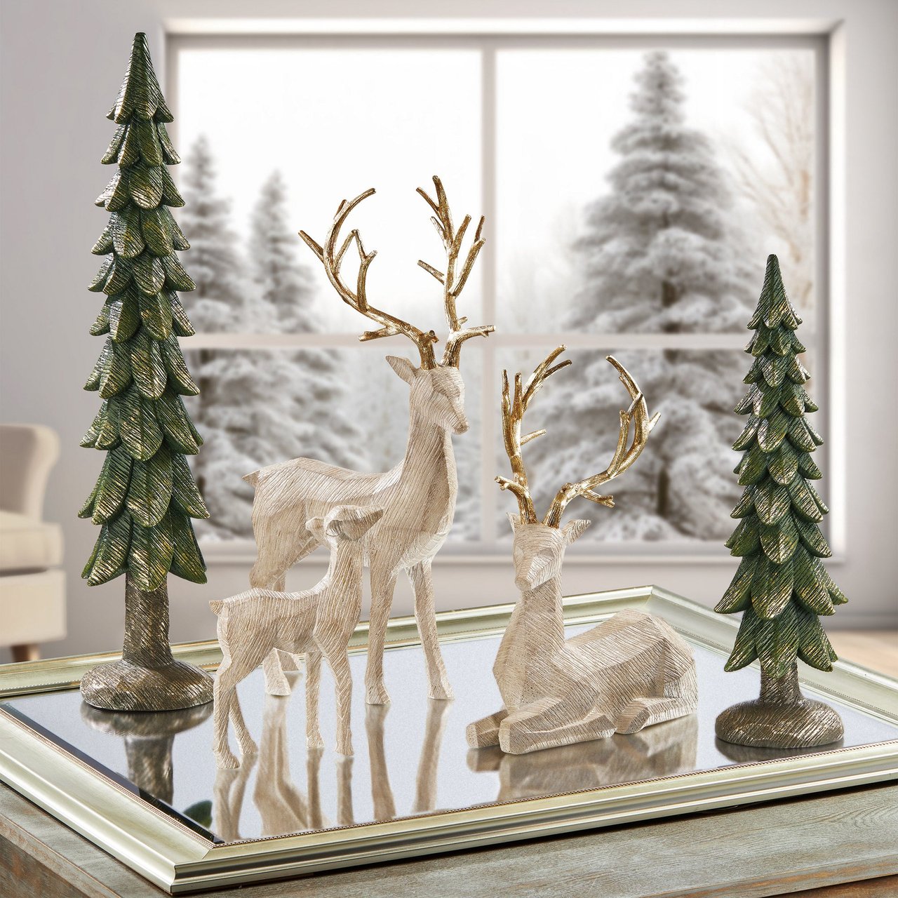 Holiday Deer Family with Trees, Set of 5 - Image 1