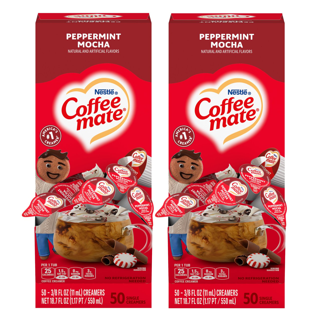 Nestle Coffee mate Peppermint Mocha Liquid Creamer Singles, 50 Count, 2-Pack