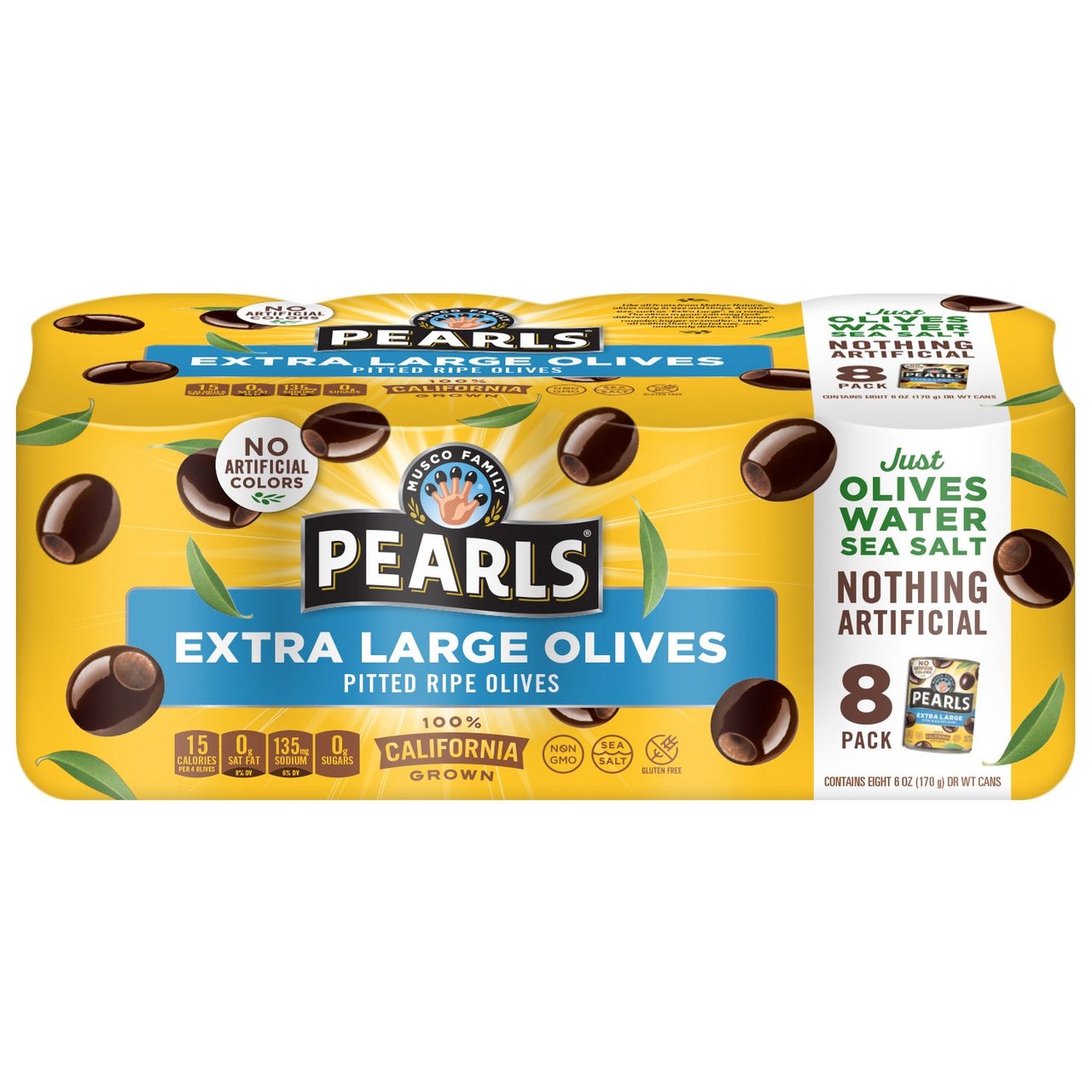 Pearls Extra Large Pitted Ripe Olives, 8-Pack/6 oz - Image 1