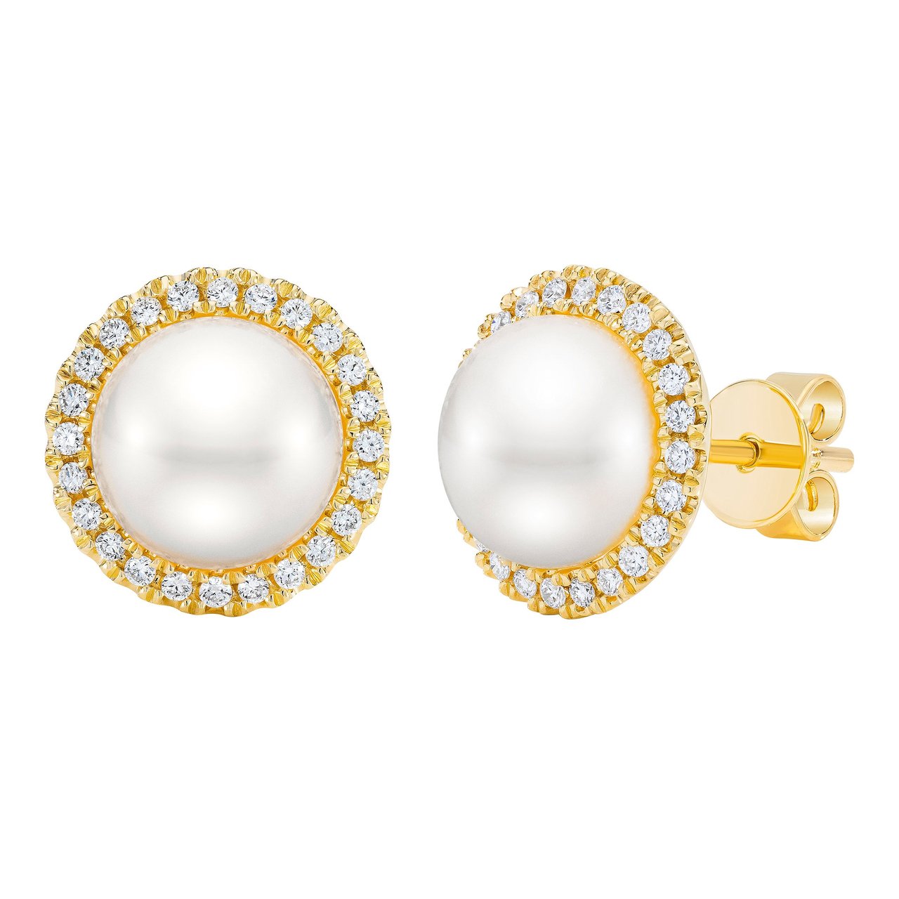 14kt Yellow Gold 0.25 CTW Diamond & Freshwater Cultured 8-9mm Pearl Earrings - Image 1