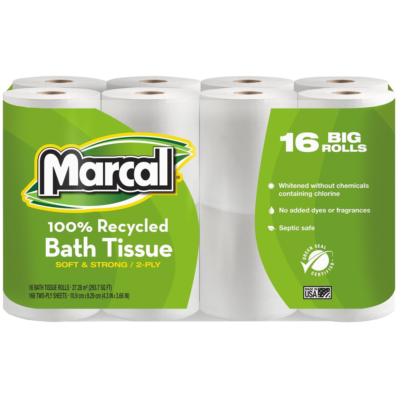 Marcal 100% Recycled Toilet Paper, 2-Ply, 168 Sheets, 96 Rolls (MRC16466) - Image 1