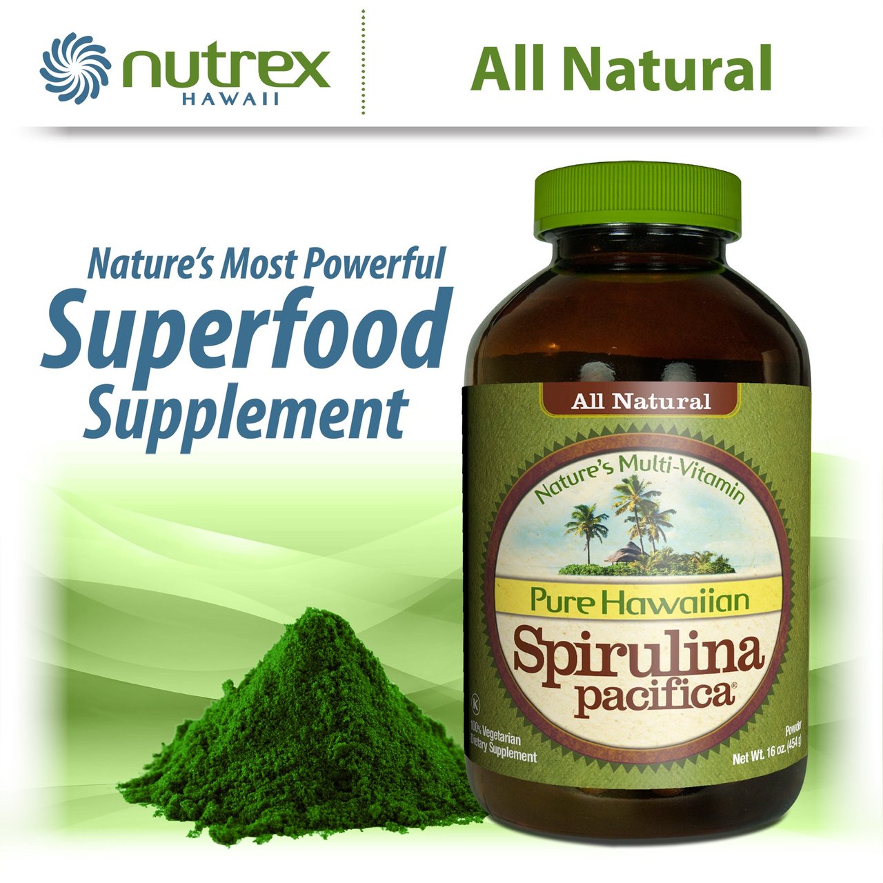 All Natural Hawaiian Spirulina Powder 16 Ounce