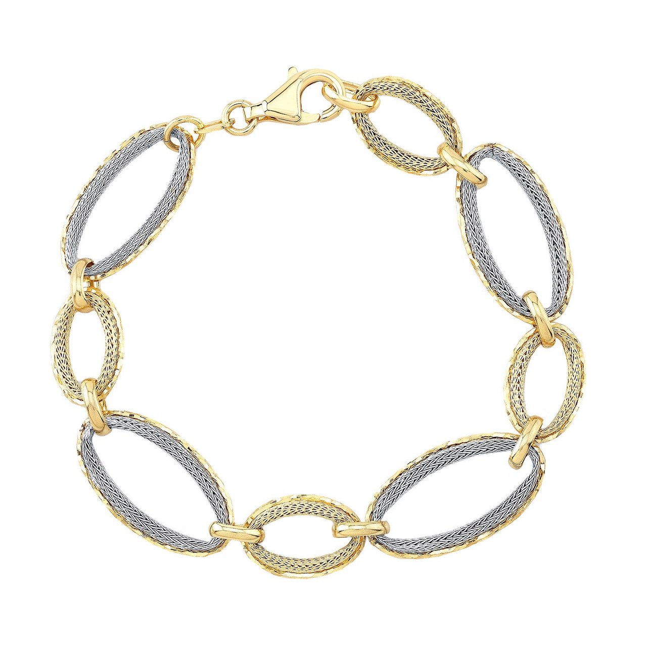 14KT Two-Tone Gold Oval Link Bracelet Made in Italy - Image 1