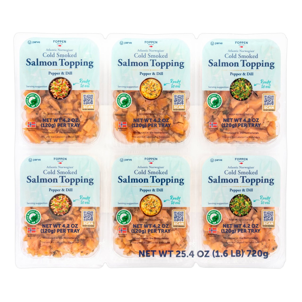 Foppen Atlantic Norwegian Cold Smoked Salmon Topping, Pepper & Dill, 6 × 4.2 oz Trays - Image 1