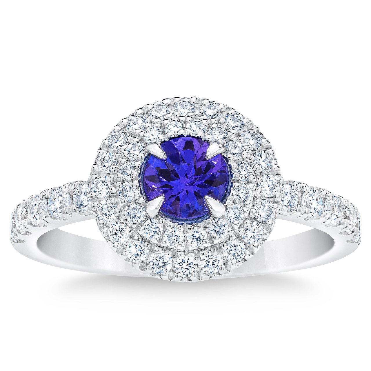 14KT White Gold 0.54 CTW VS2 I Diamond & 5mm Tanzanite Ring - Image 1