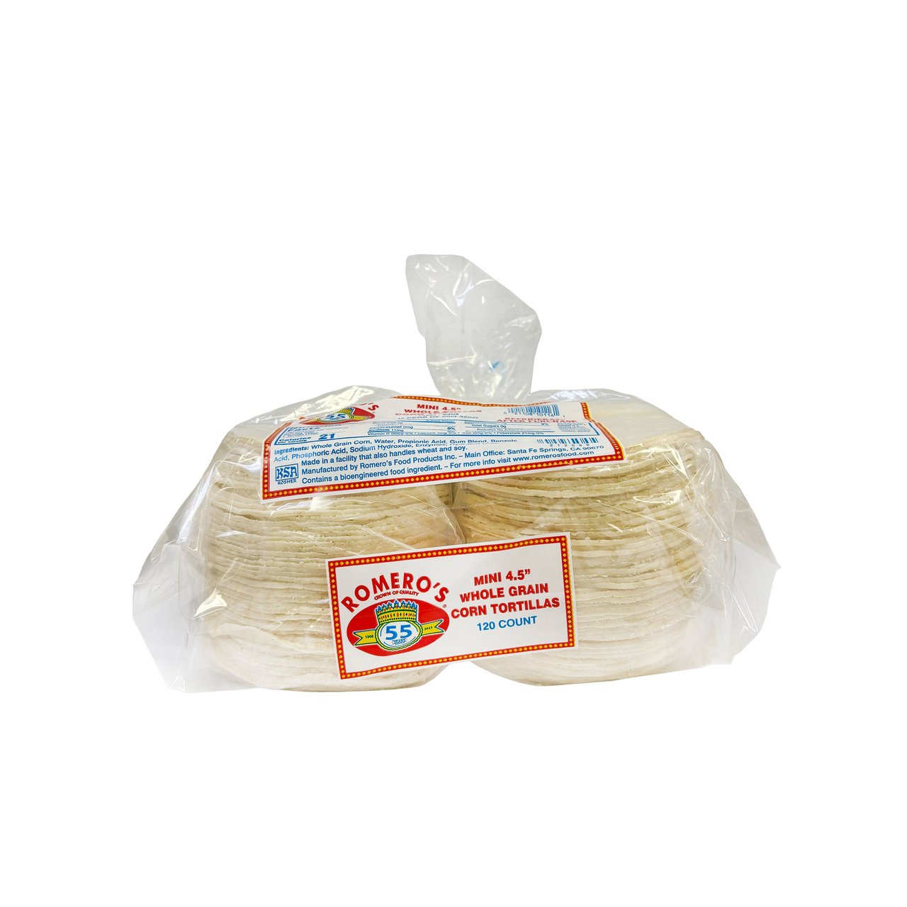 Romero's Mini 4.5" Whole Grain Corn Tortillas, 2 / 60 CT - Image 1