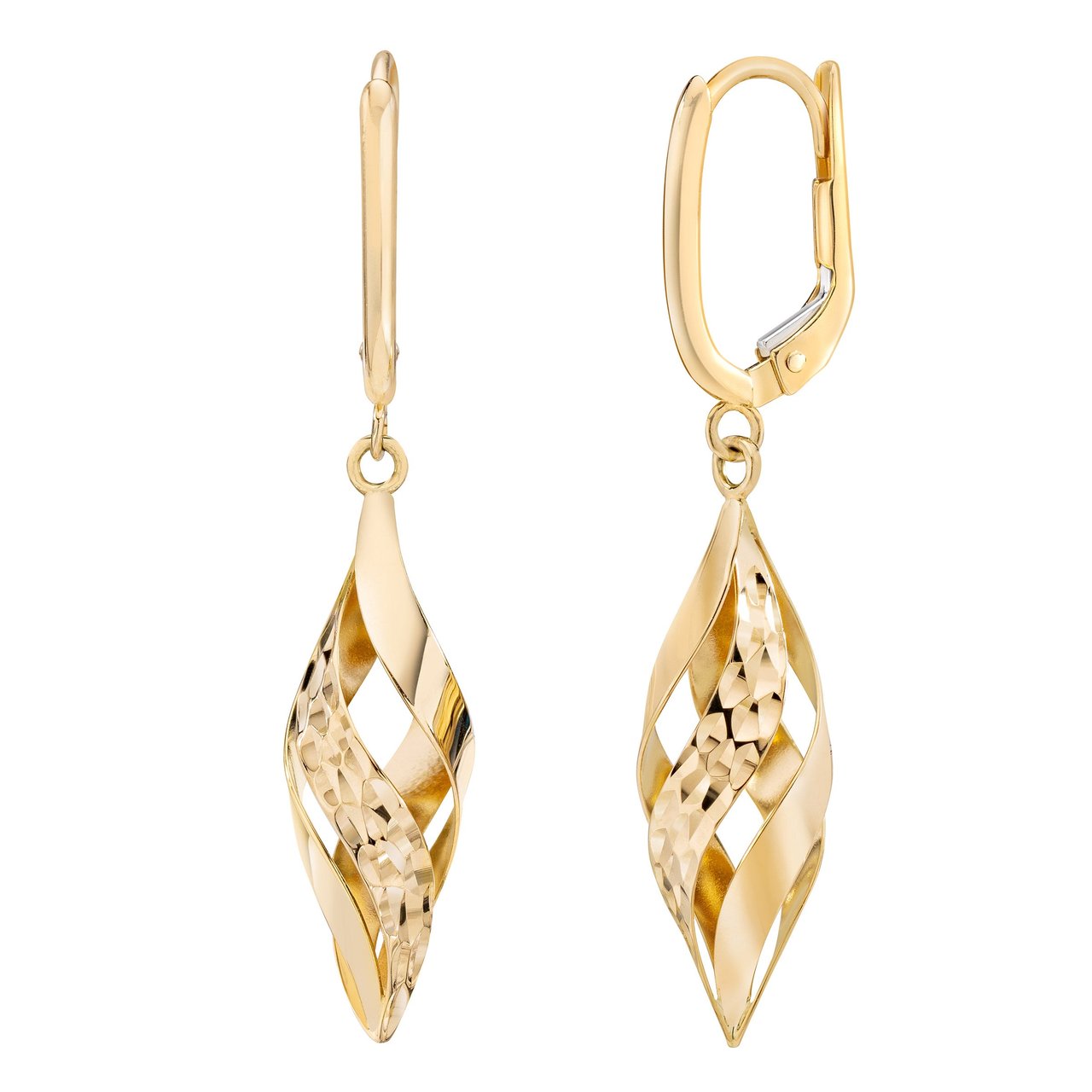 14KT Yellow Gold Twist Dangle Earrings - Image 1