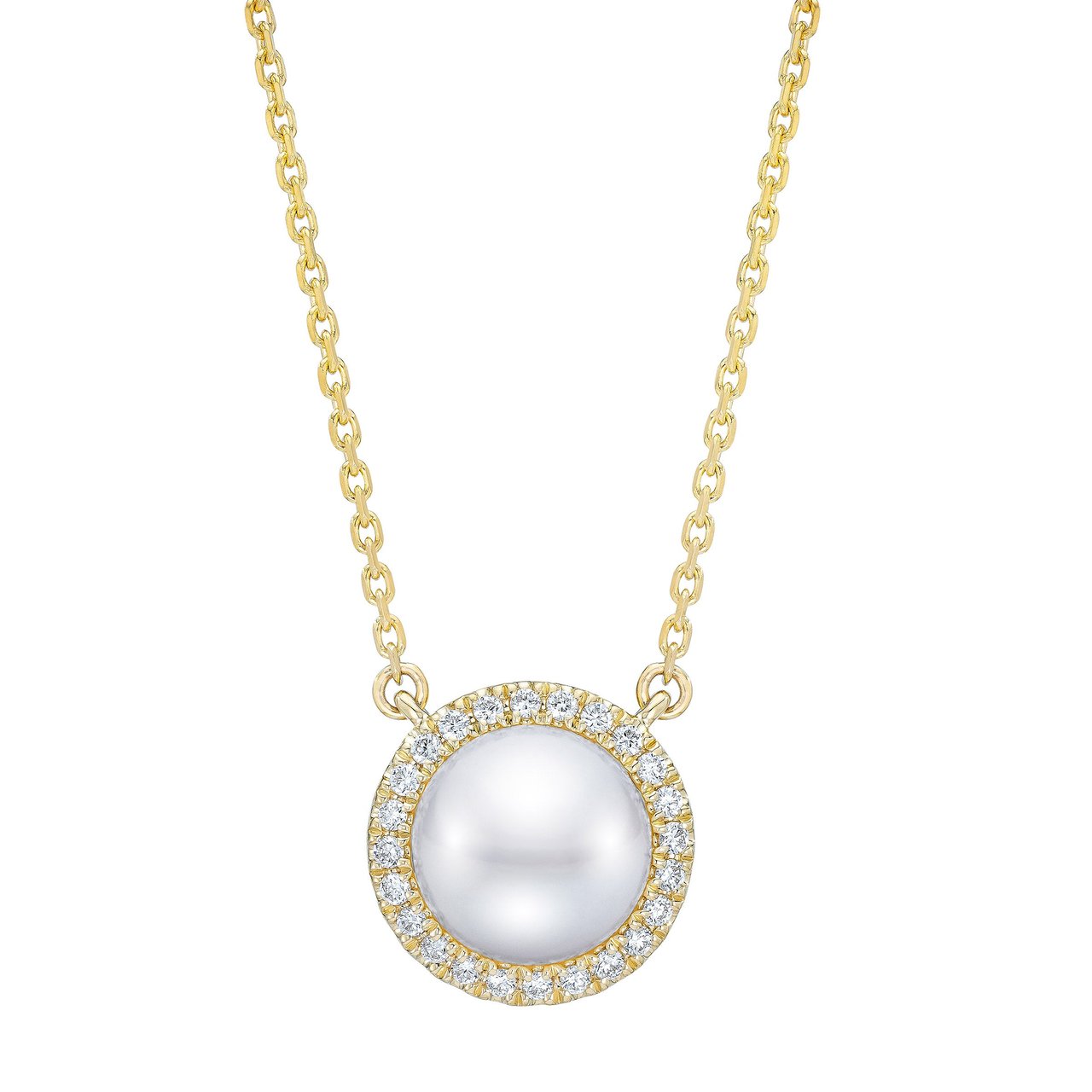 14KT GOLD & DIAMOND FRESHWATER CULTURED 8-9MM PEARL NECKLACE - Image 1
