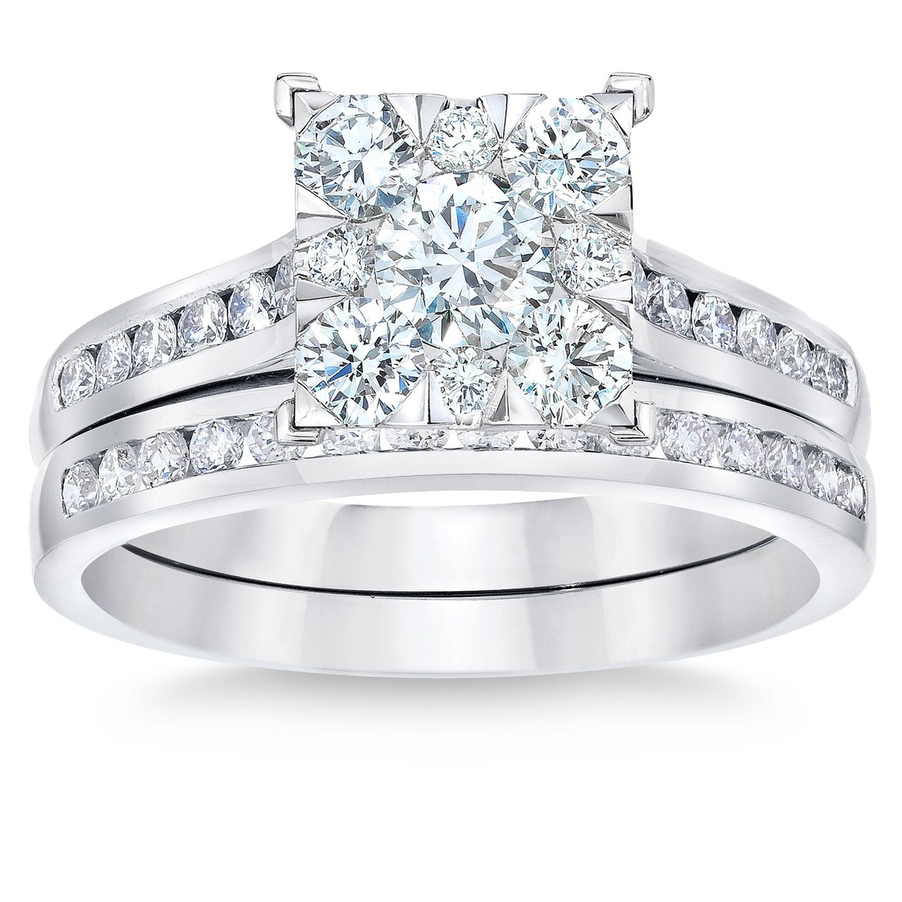 14kt White Gold VS2 I 1.10ctw Round Diamond Ring Set (0.30ct Center) - Image 1