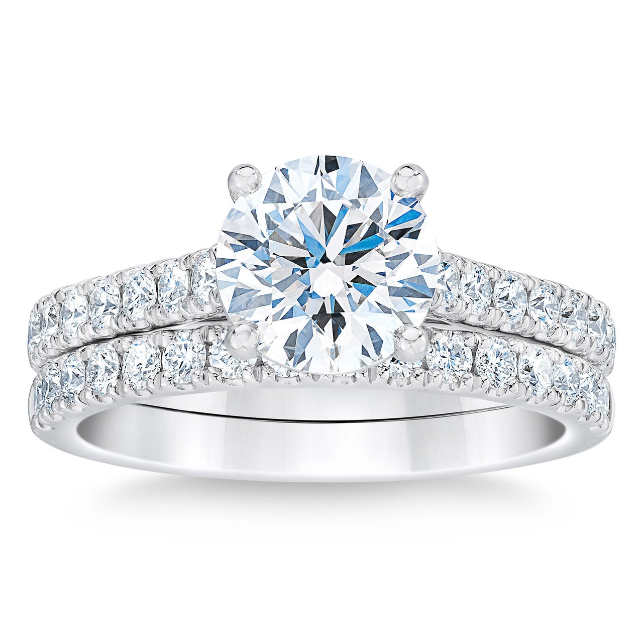 2.22 CTW Round Diamond Platinum Wedding Set, 1.50 CT Center, VS1, H Color - Image 1