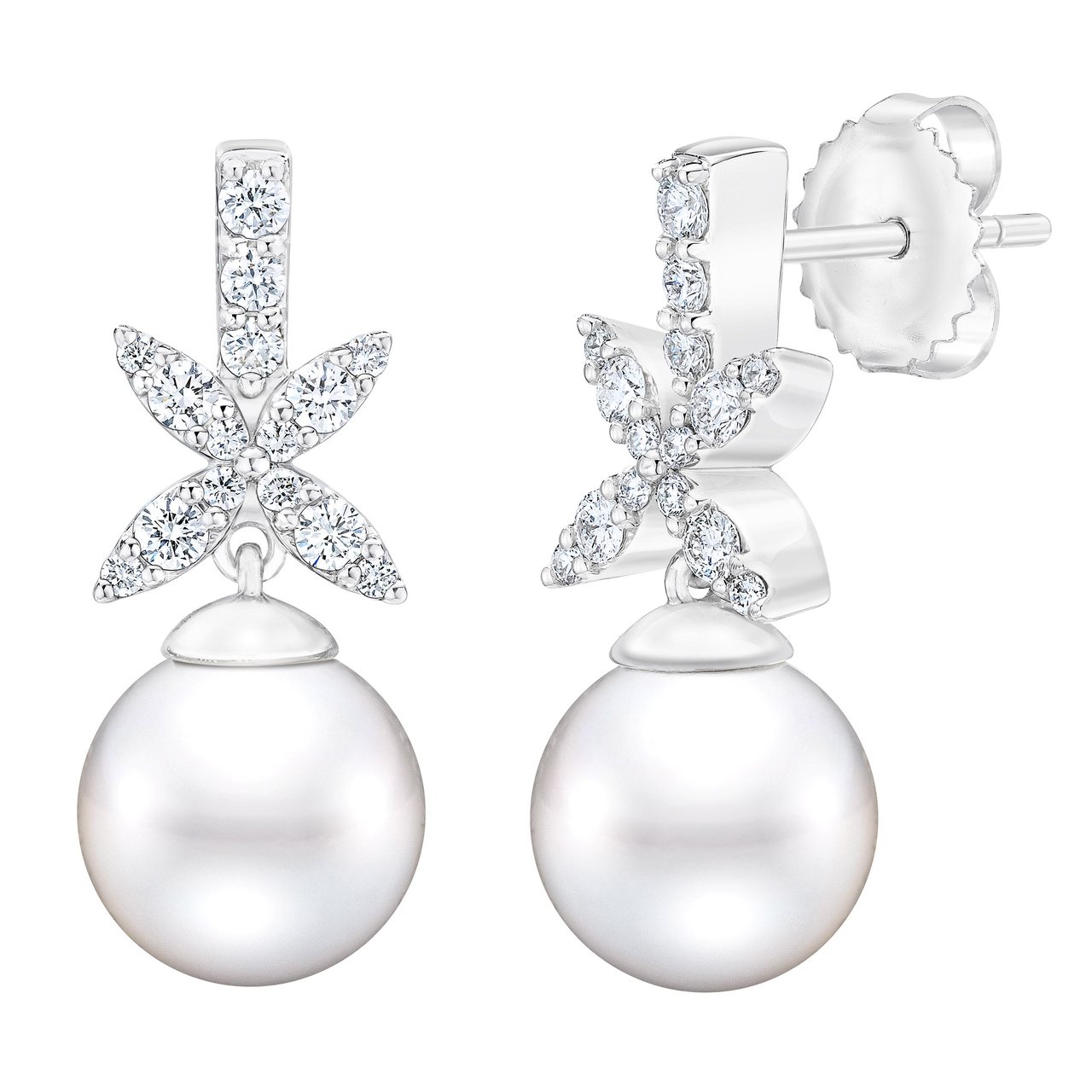 14K White Gold 0.45 CTW Freshwater Cultured Pearl 9-10MM Earrings - Image 1