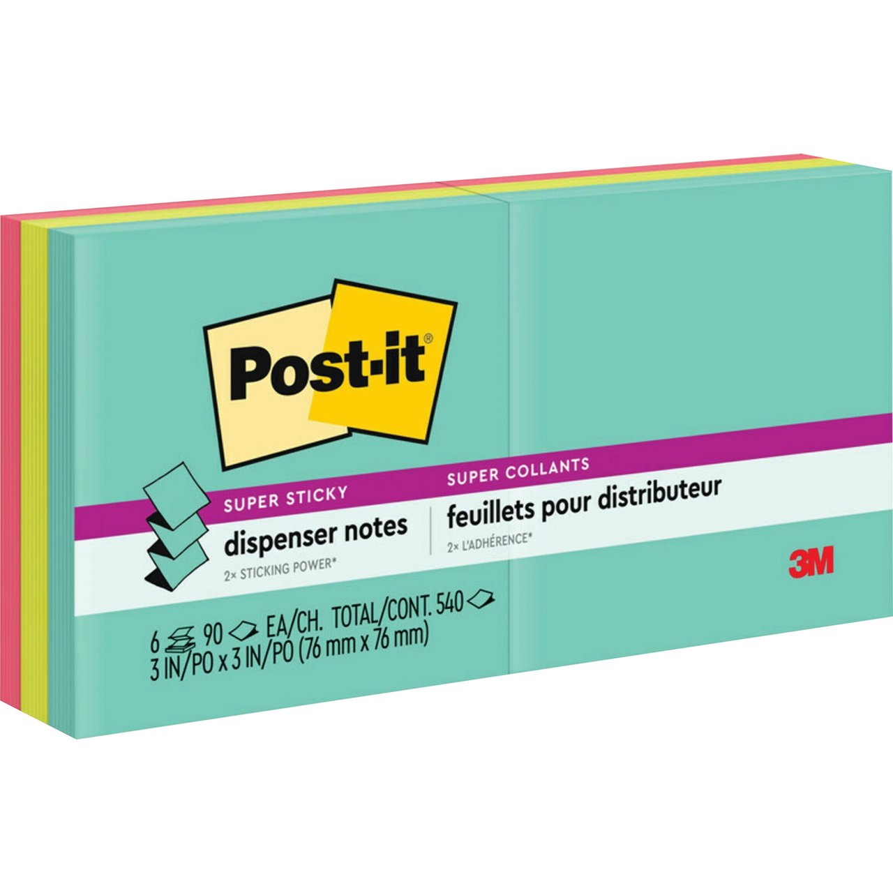 Post-it Super Sticky Pop-Up Notes, Miami Collection, 3" x 3", 90 Sheets/Pad, 6 Pads/Pack - Image 1