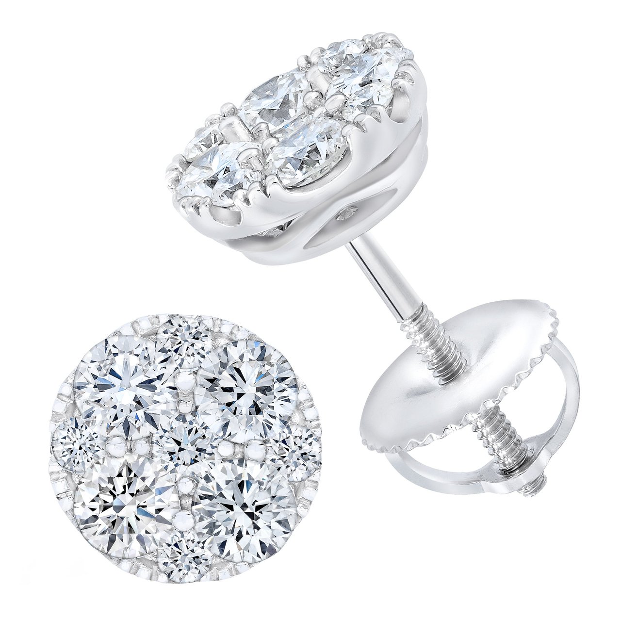 14K White Gold VS2 I 1.00ctw Round Diamond Earrings - Image 1