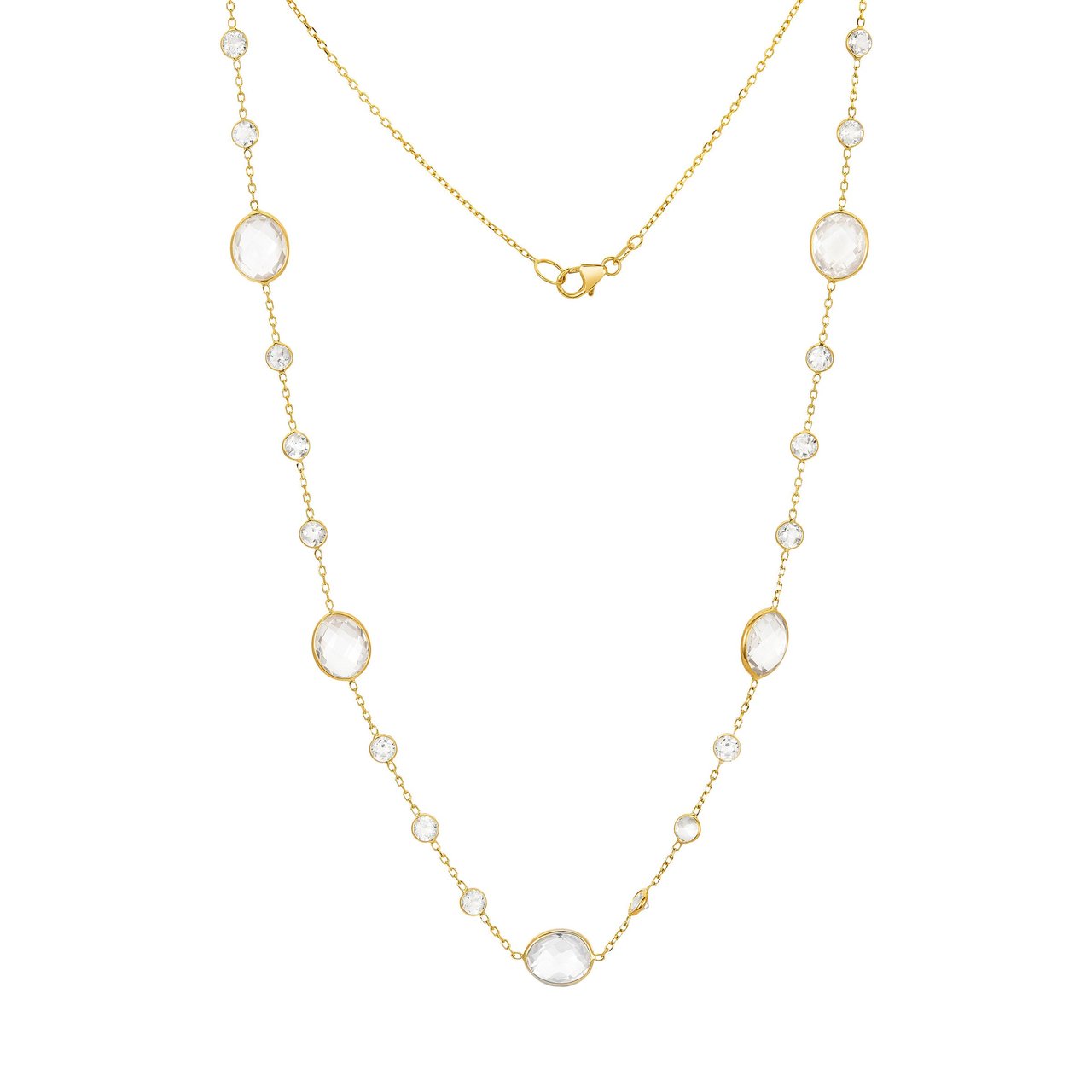 14kt Yellow Gold Oval and Round White Topaz Necklace - Image 1