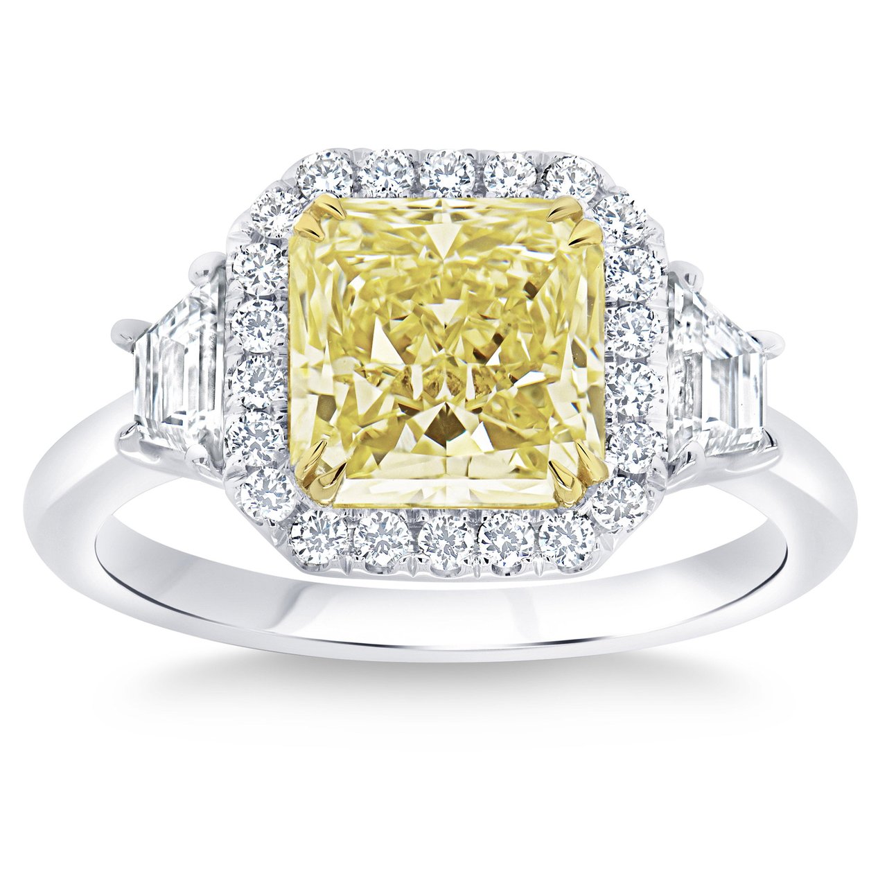 2.40 CT Radiant Cut Fancy Yellow 3.18 CTW Diamond Platinum Ring - Image 1