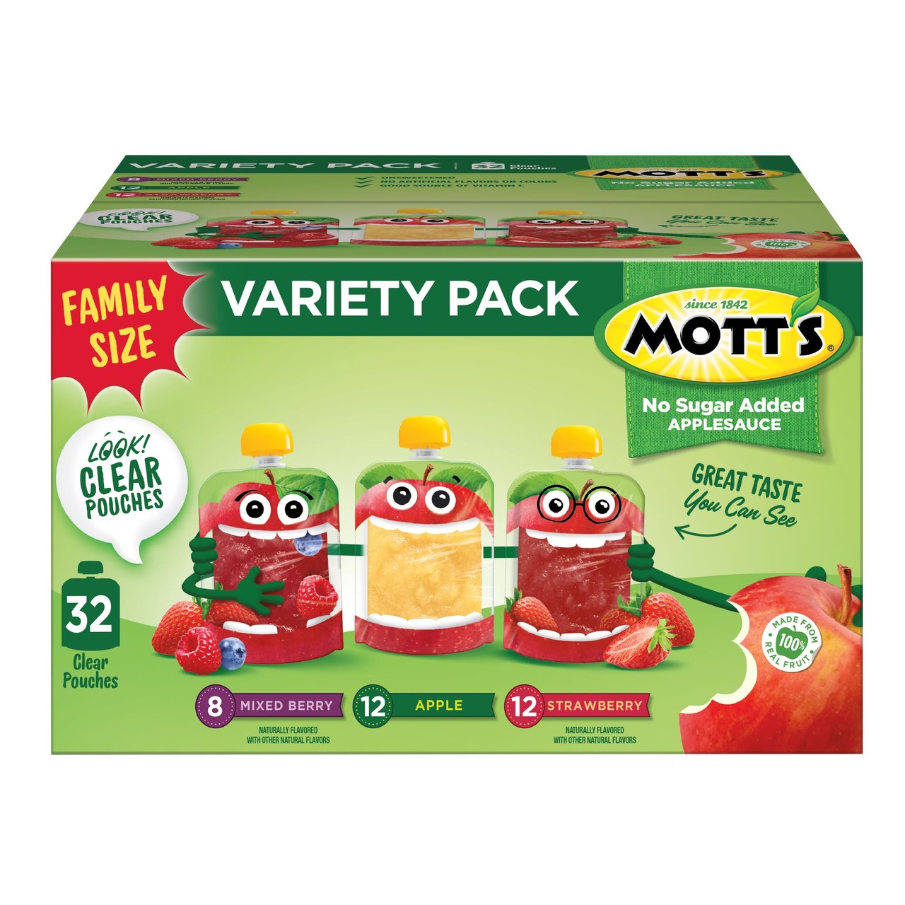 Mott's Applesauce Variety Pack, 3.2 oz Pouches, 32 Count - Image 1