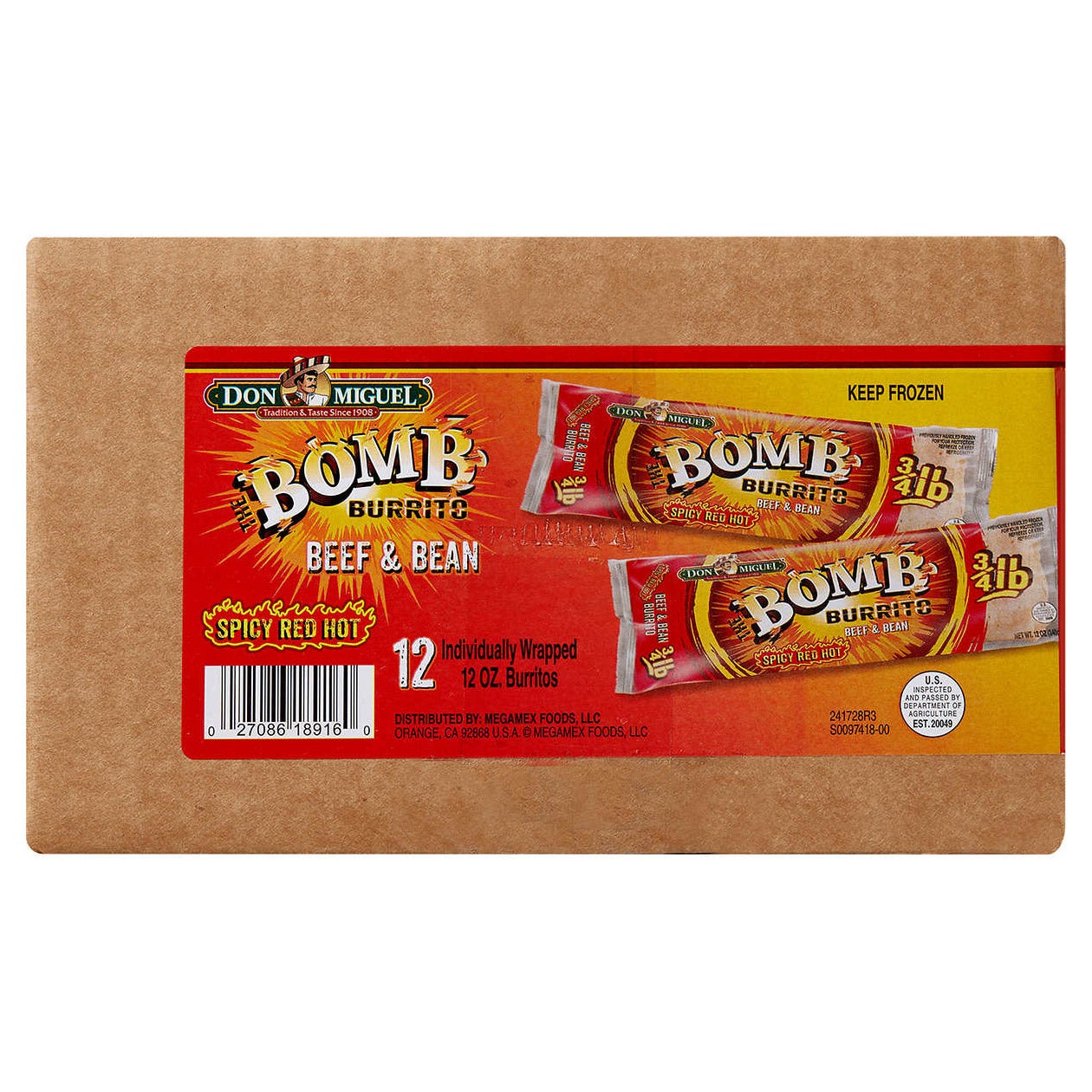 Don Miguel The Bomb Spicy Red Hot Beef & Bean Burritos, 12 oz, 12-Count