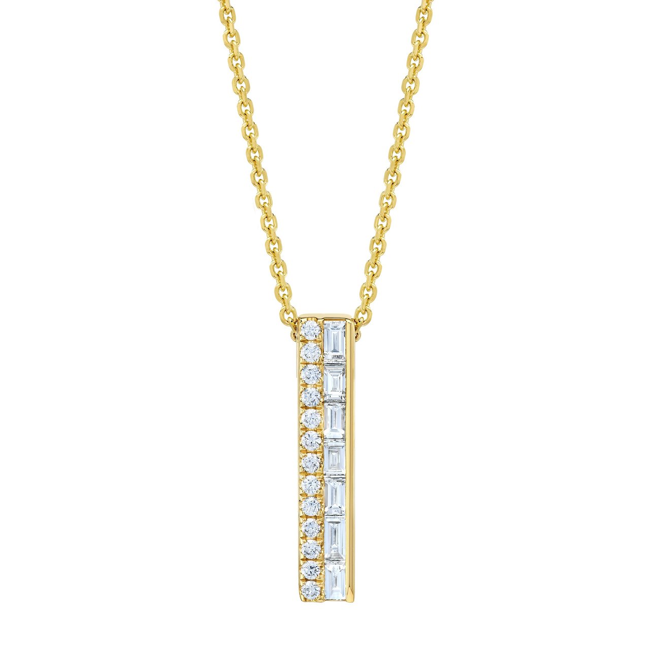 14kt Yellow Gold VS2 I 0.68 ctw Round and Baguette Diamond Bar Pendant - Image 1