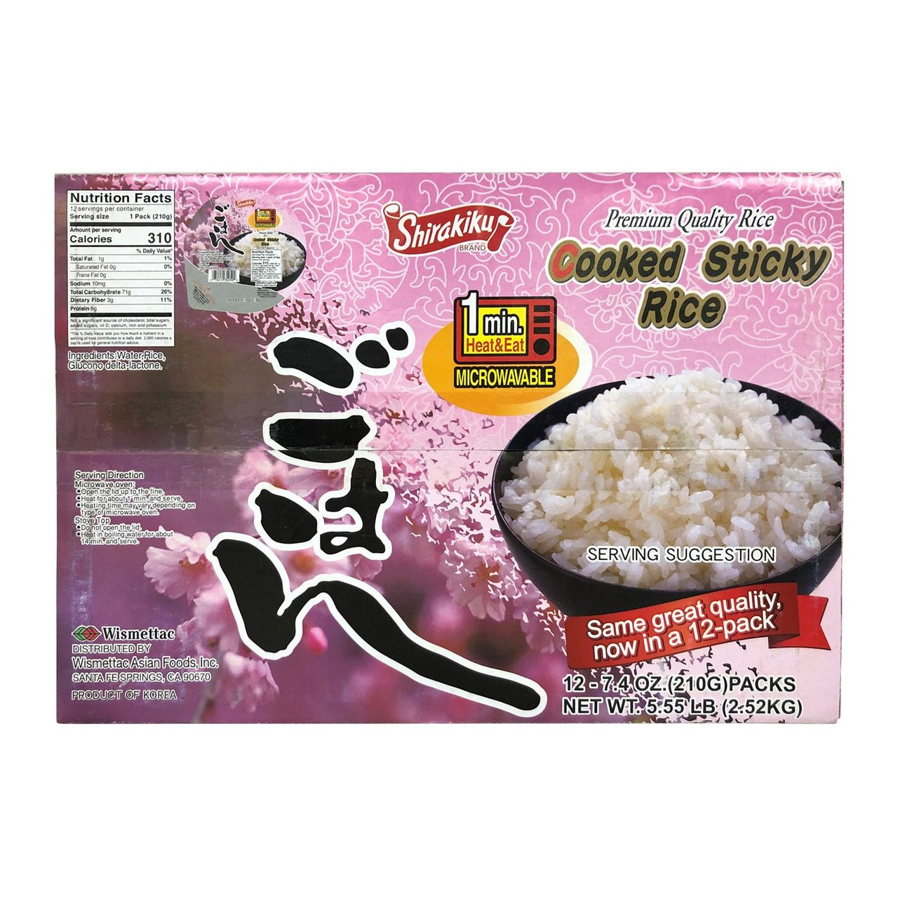 Shirakiku Brand Microwaveable Cooked Rice 12/7.4 oz