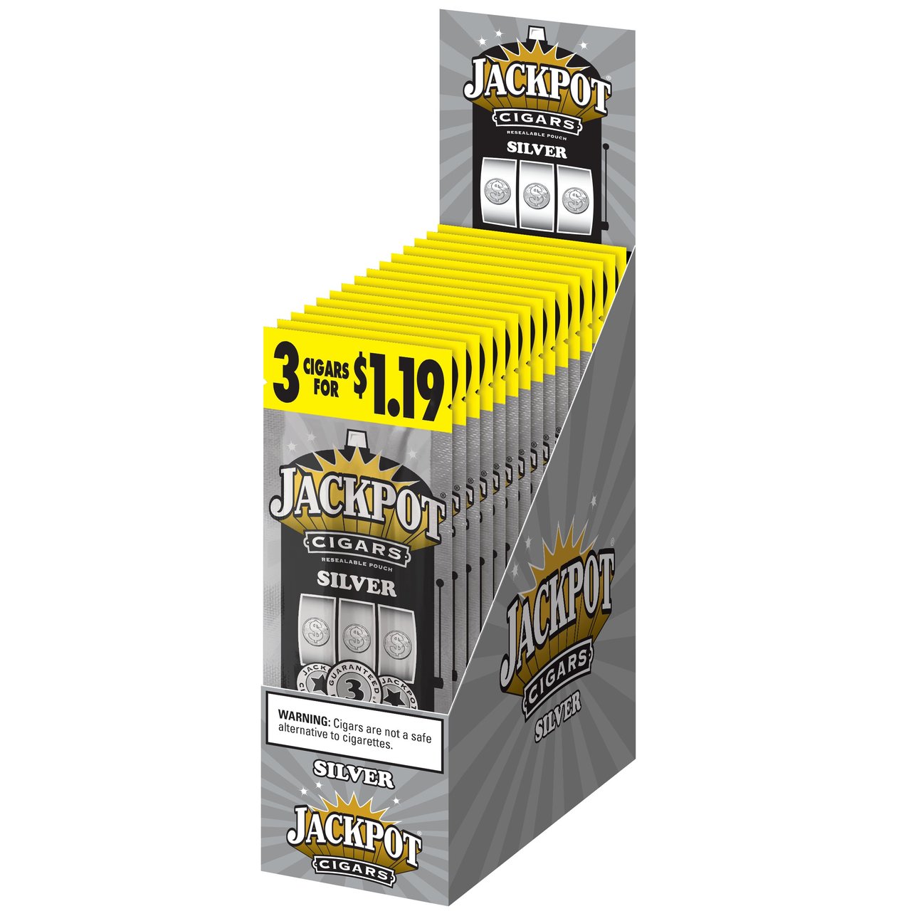 Jackpot Silver Cigarillos 15-Pack (3 ct, $1.19 Pre-Priced)