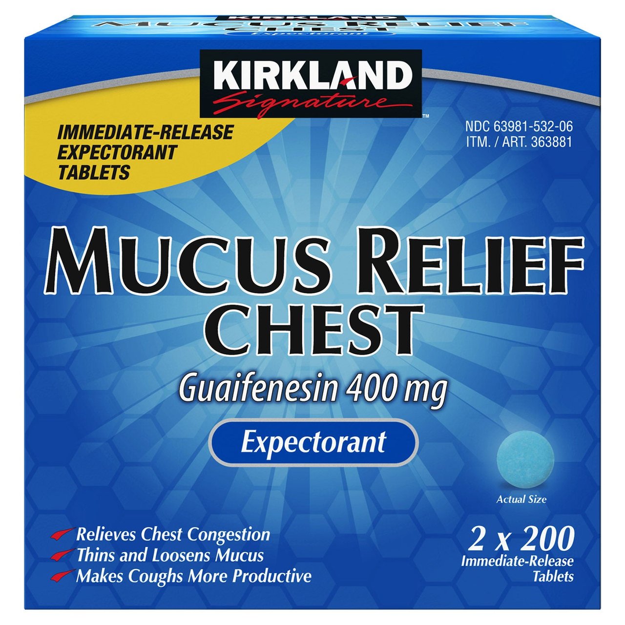 Kirkland Signature Mucus Relief Tablets, 400 mg, 2 x 200 Count - Image 1