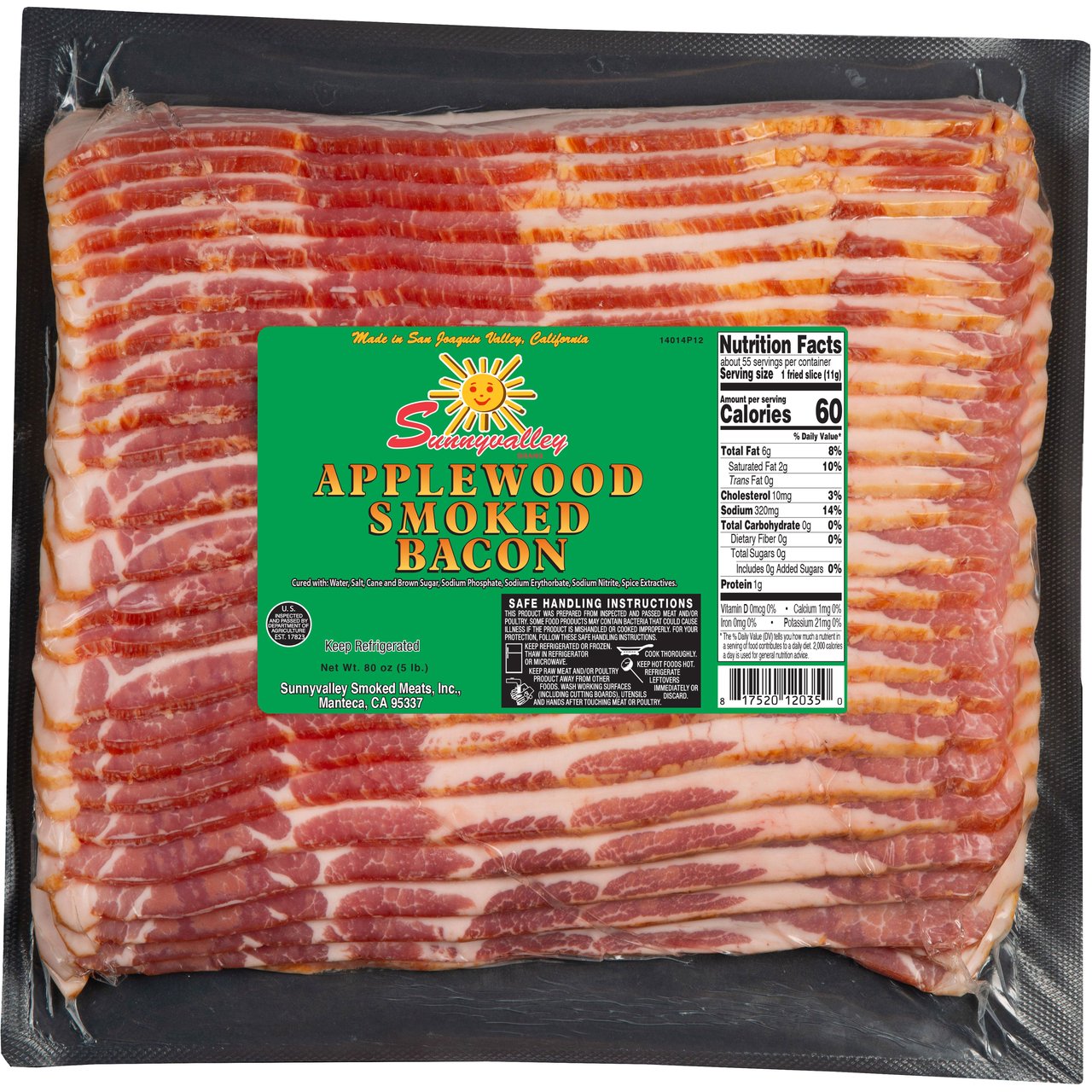 SunnyValley Applewood Smoked Bacon, 10/12 Slice, 5 lbs