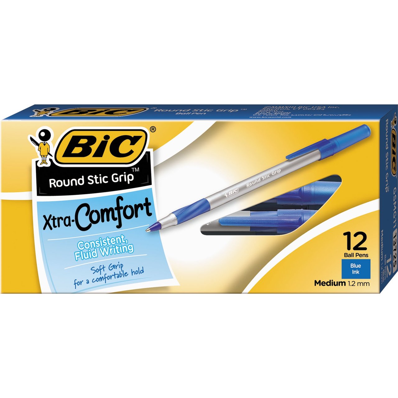 BIC Round Stic Grip Blue Ballpoint Pen, 12-Count Box - Image 1
